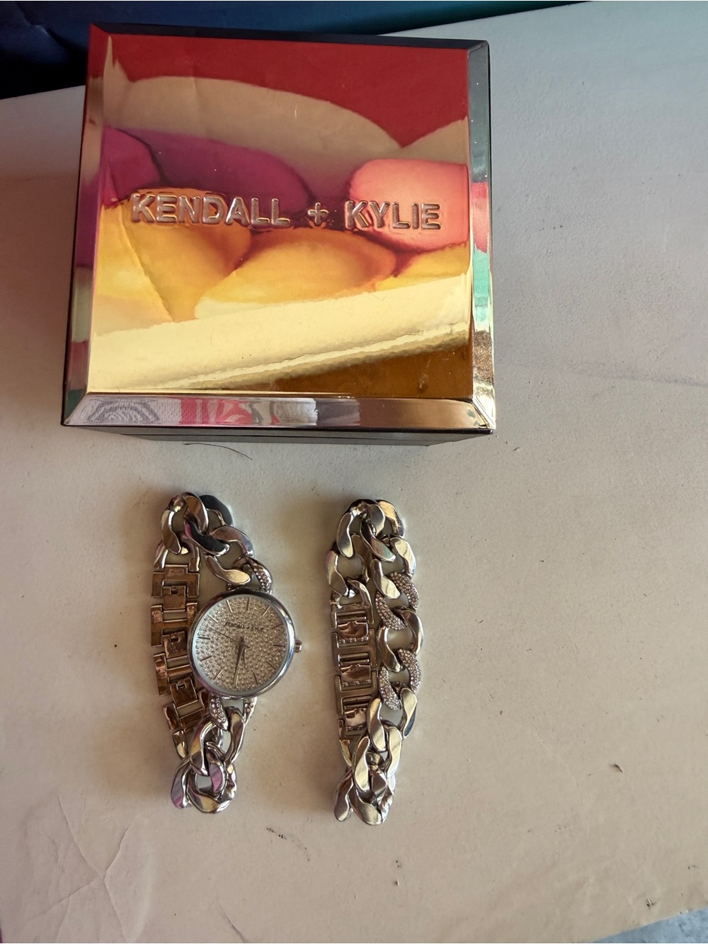 Kendall & Kylie Silver-Tone Chain Link Bracelet Watch with Logo Accent